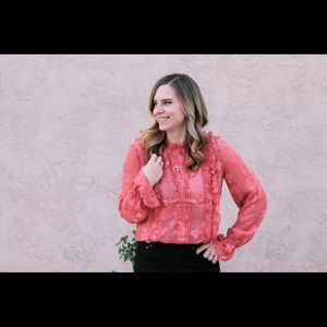 Pink ruffle long sleeve top